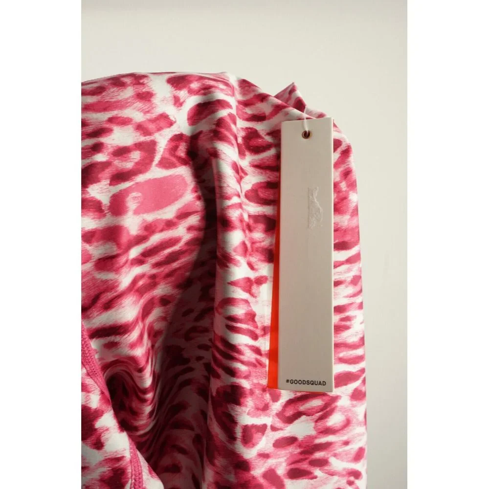 New 89$ Good American Core Power 7/8 Leggings Pink Leopard Wicking Athletic Sz 2
